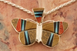 Calvin Begay Picture Jasper Sterling Silver Butterfly Pendant